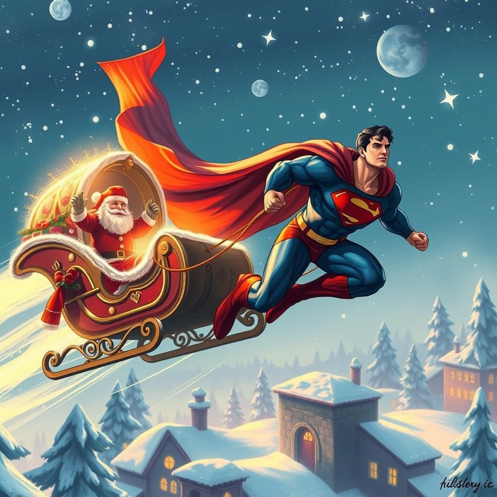 Superman Pulls Santa's Magic Sleigh Through the Skies