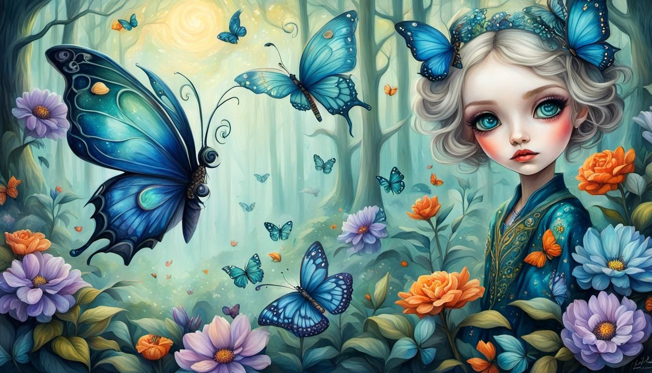 Whimsical Forest Scene in Naive Art Style