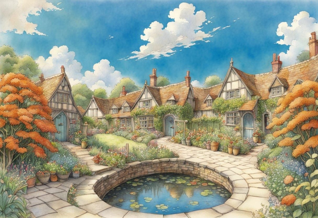 Idyllic Brambly Hedge Style Pencil Drawing