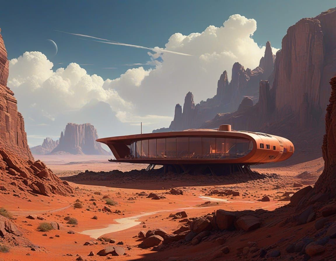 Mars Terraformed Habitat in Cyberpunk Aesthetic