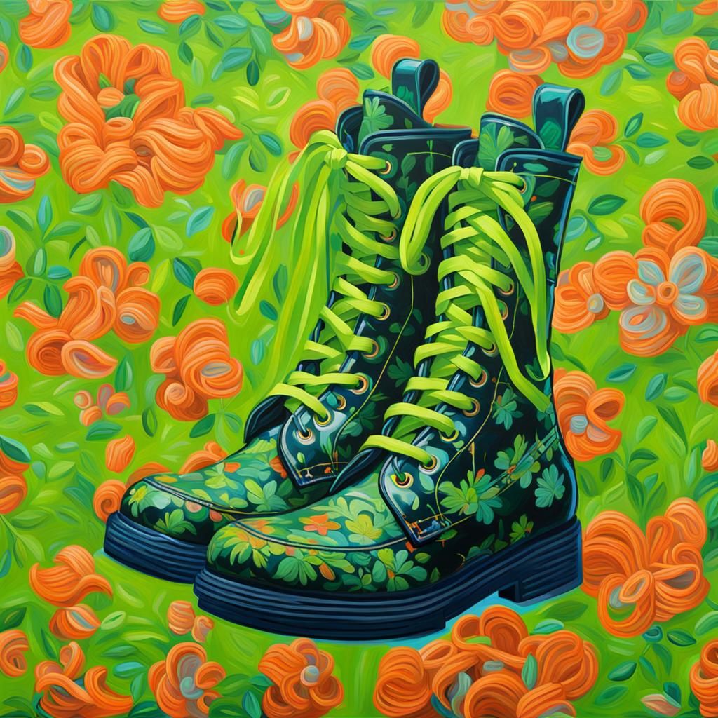 Impressionist Boot with Neon Laces, Portrait Art