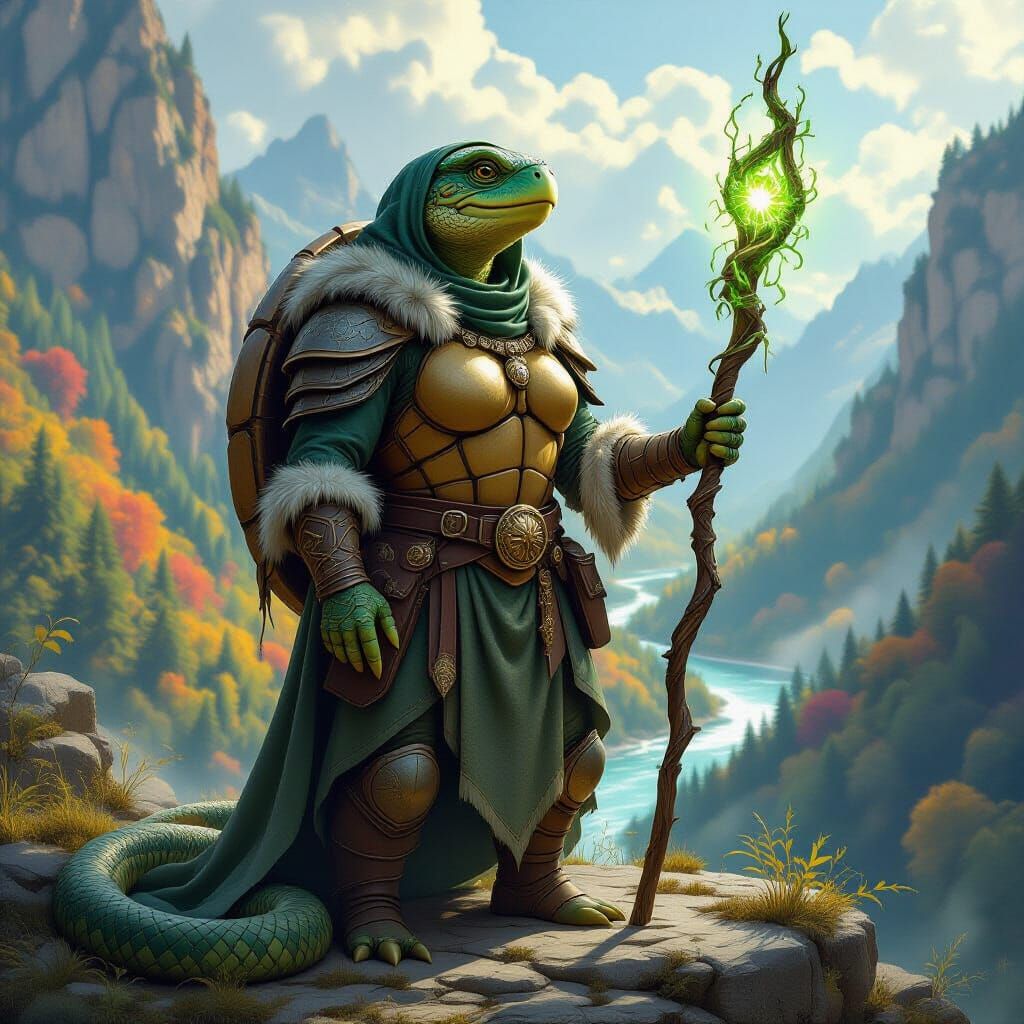 Turtle Druid Overlooks Forest Valley