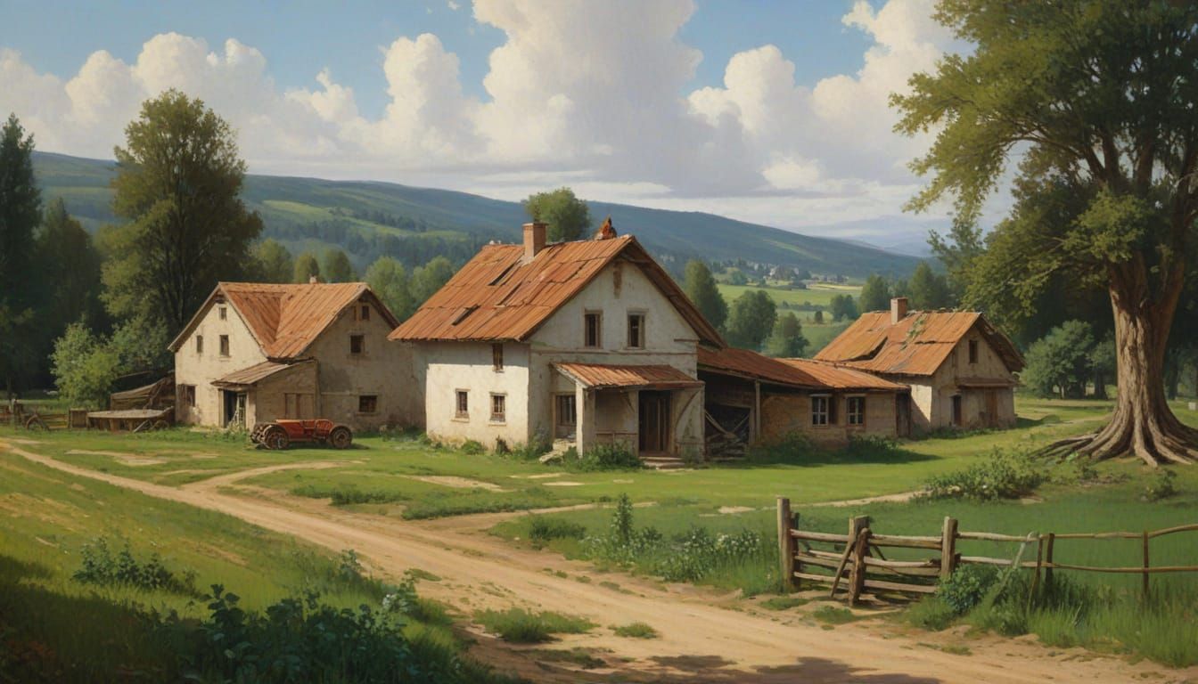 Vibrant Soviet Farm Landscape in Bouguereau Style