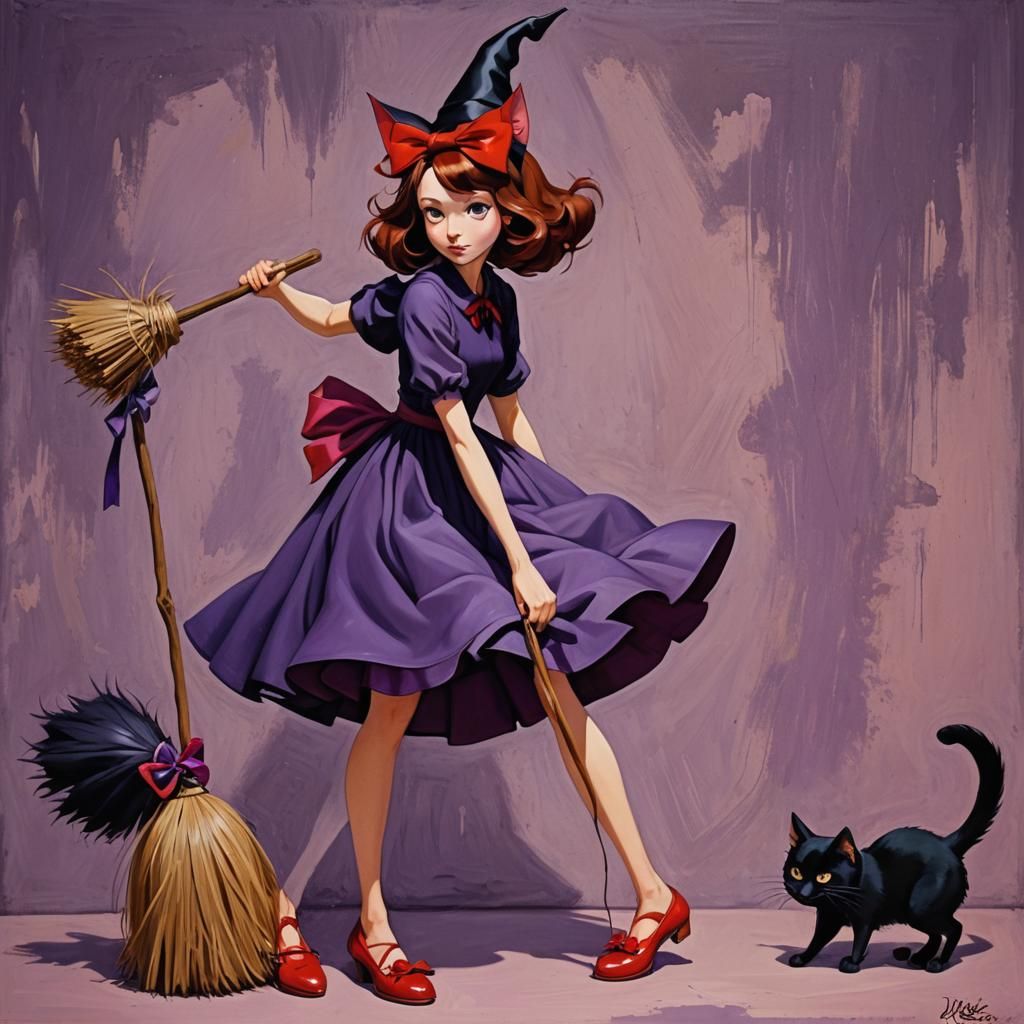Kiki the Witch in Surreal Anime Style