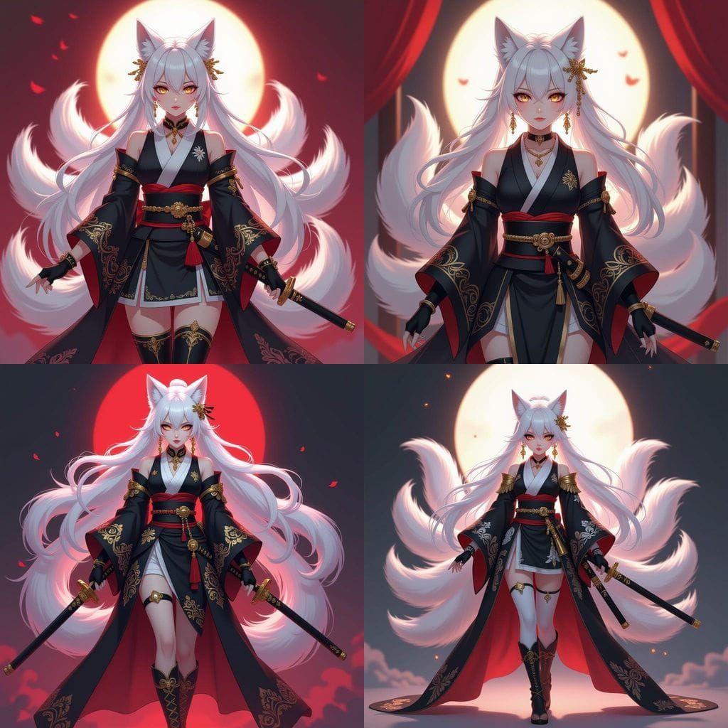Anime Admiral with Kitsune Tails and Golden Eyes