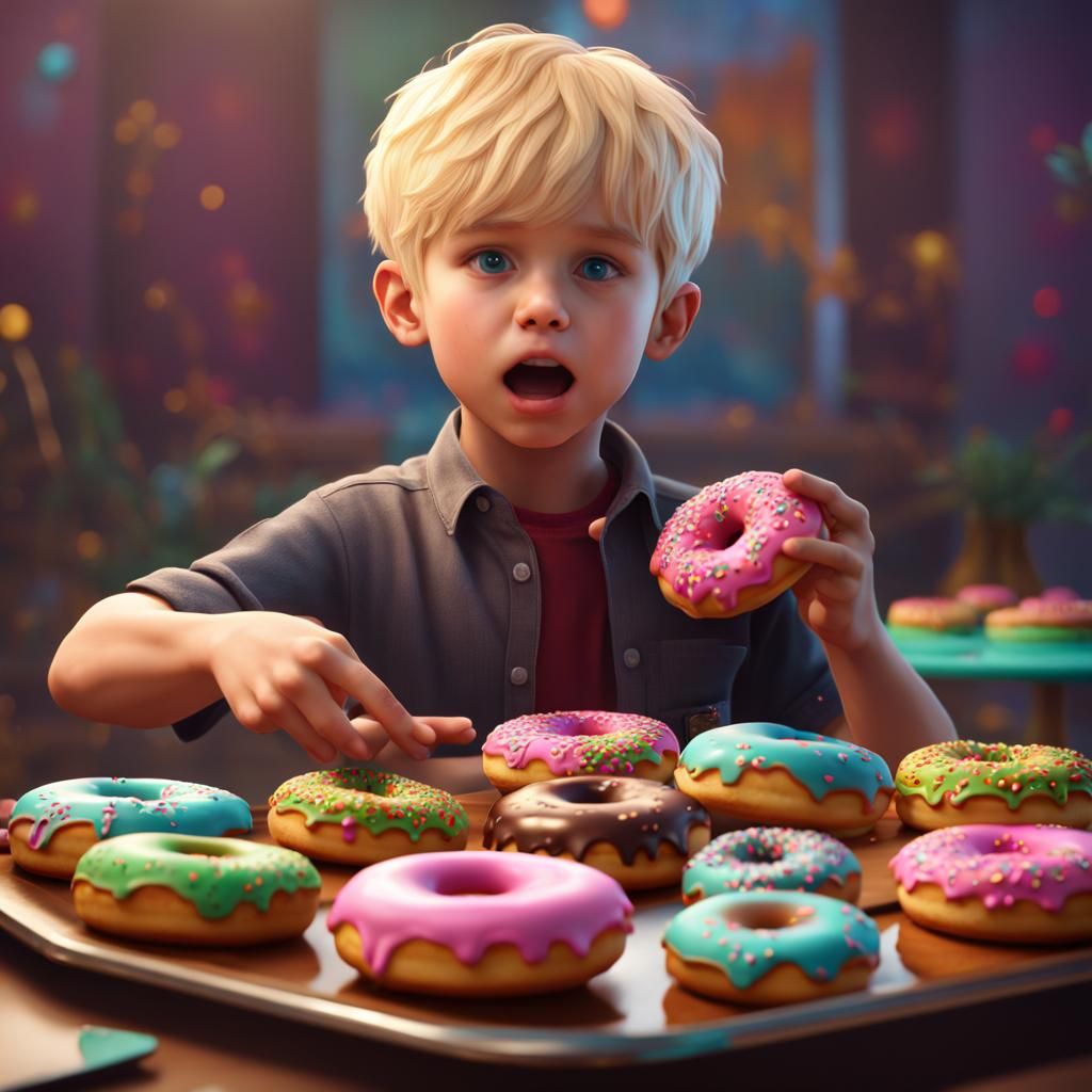 Blond Boy Eats Donuts: Detailed Fantasy Concept Art