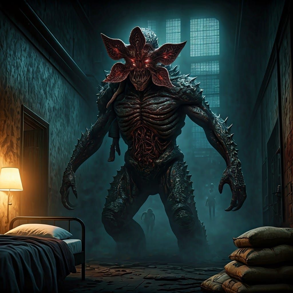 Monstrous Creature Emerges from Darkness in Gothic Horror Sc...