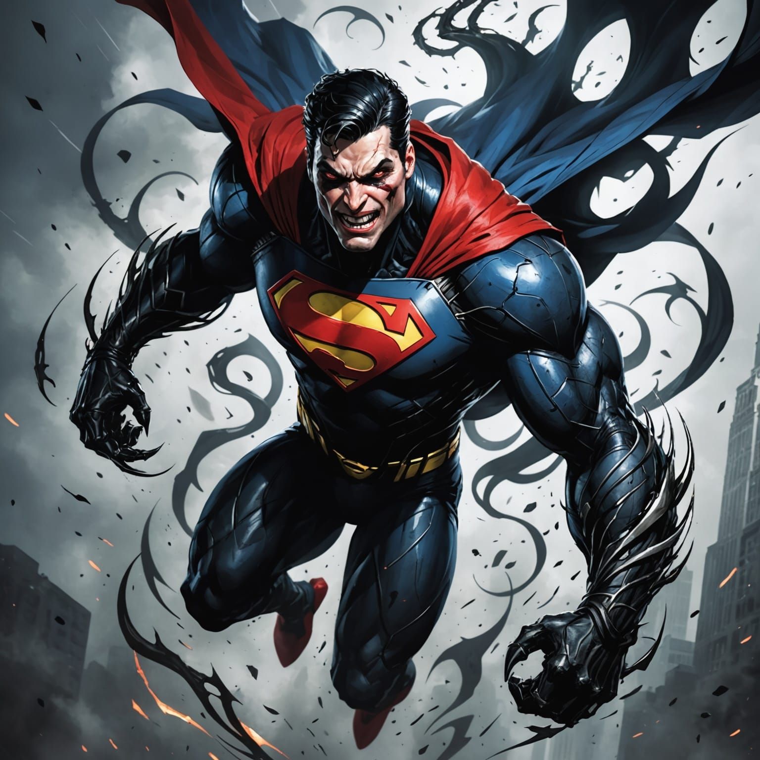 Venomized Superman in Dark Comic Book Art