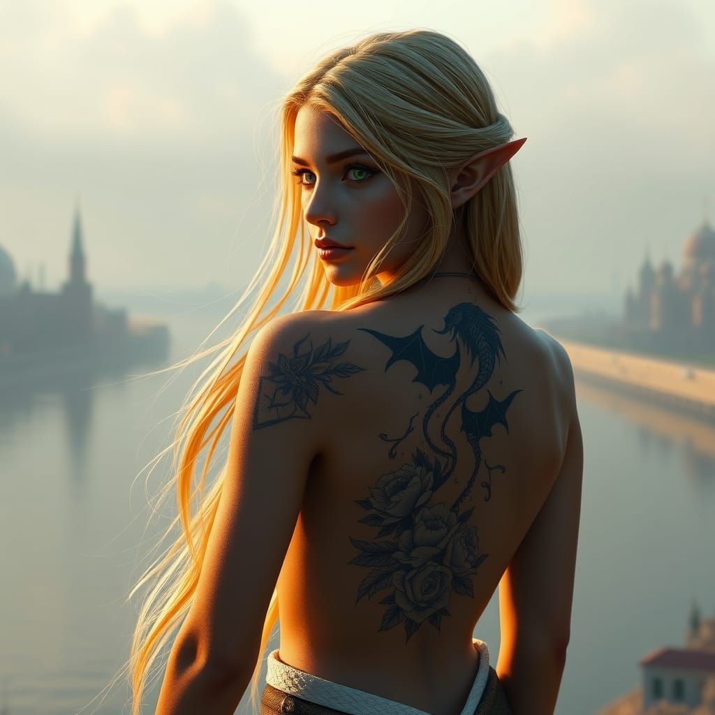 Elf Maiden at Moscow River, Fantasy Concept Art