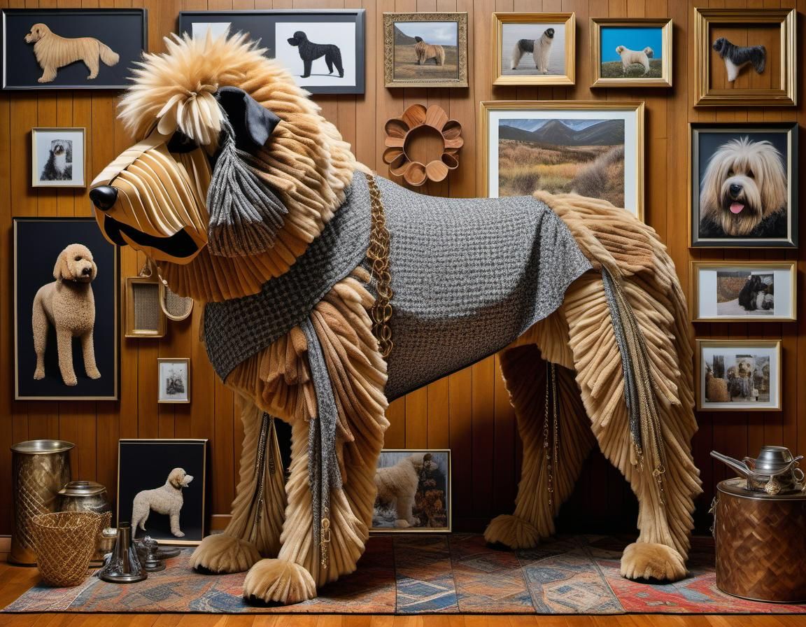 Mixed Media Collage of a Hairy Dog