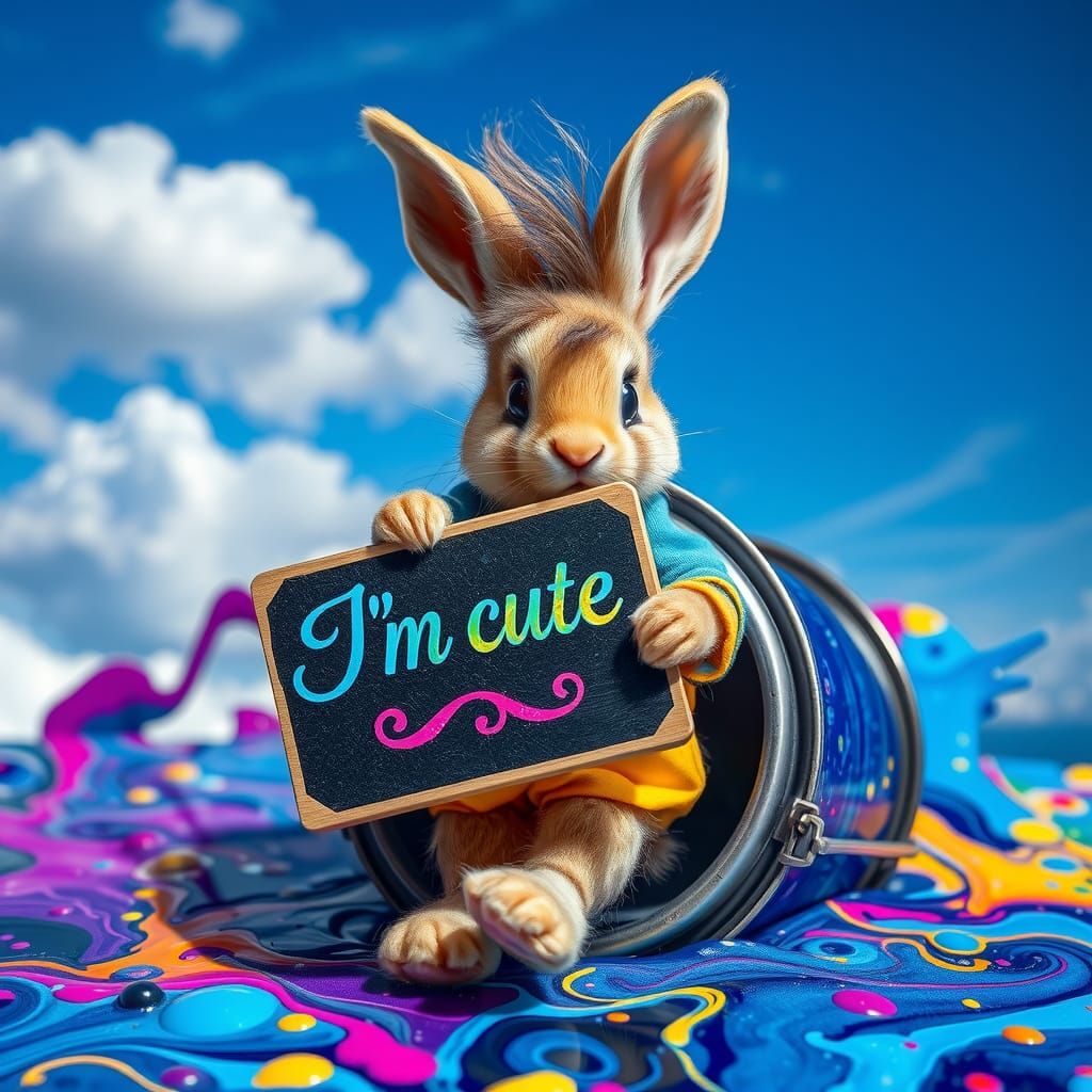 Rainbow Bunny and Starry Paint in Hyperrealistic Macro