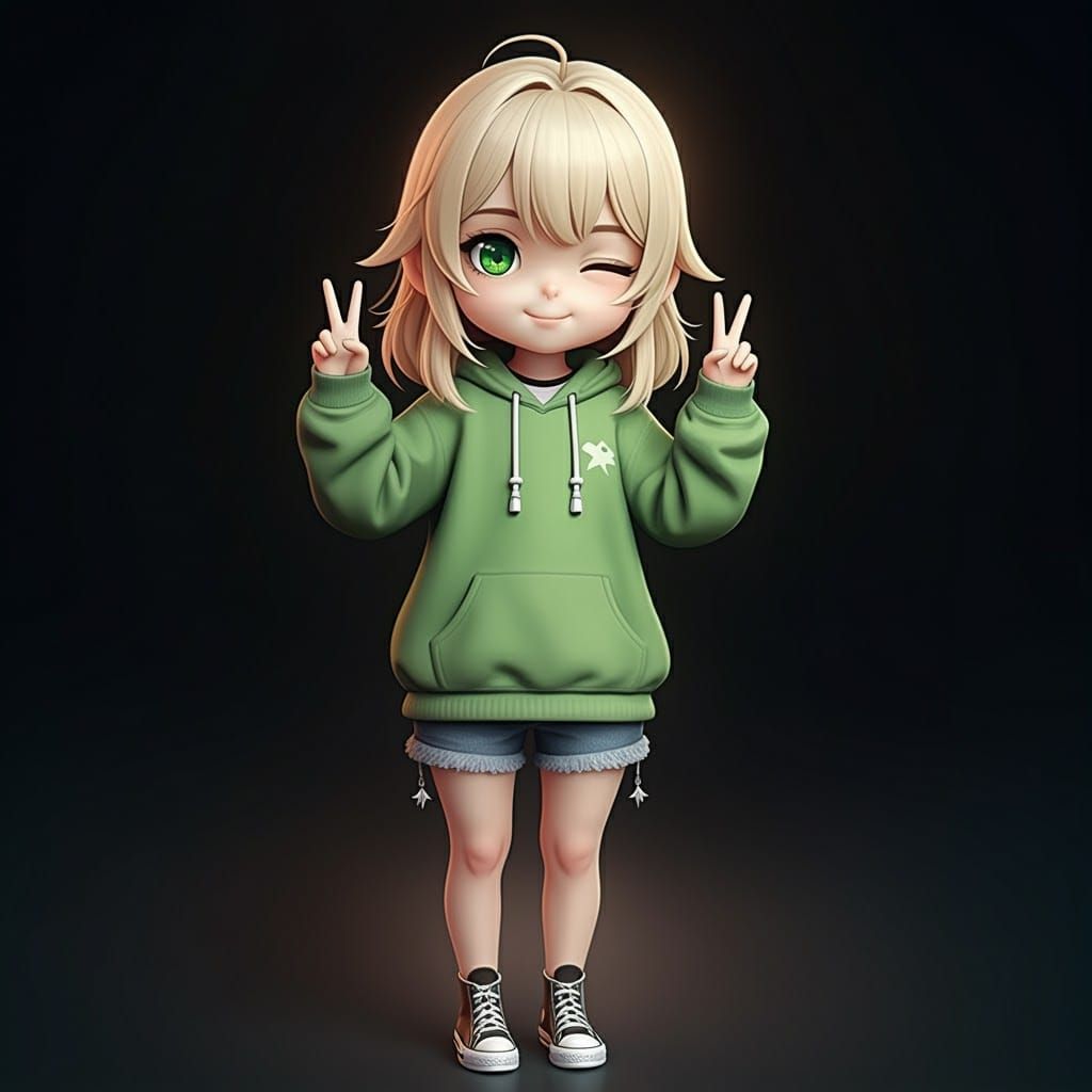 Blond Anime Woman in Chibi Style