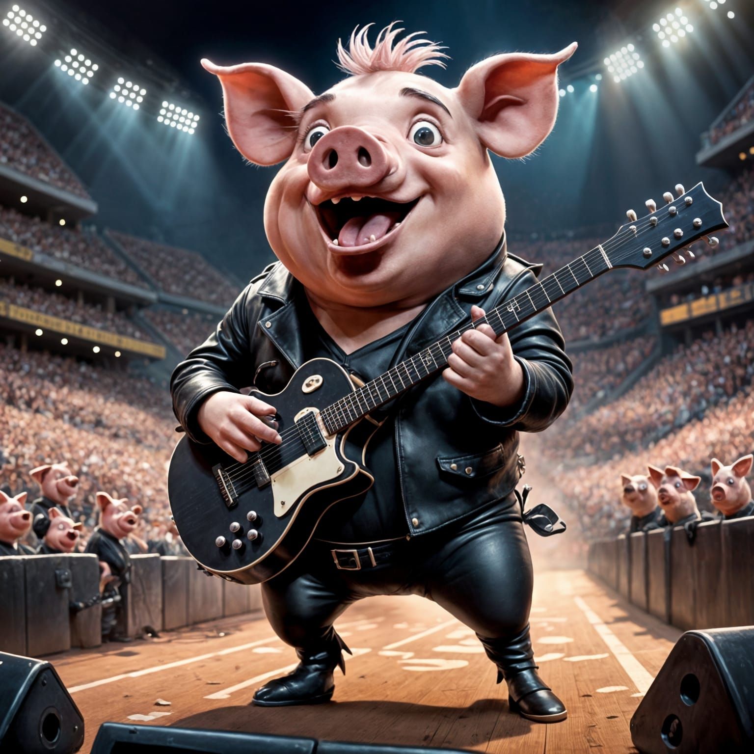 Pixar-Style Pig Guitarist Rocks Stadium