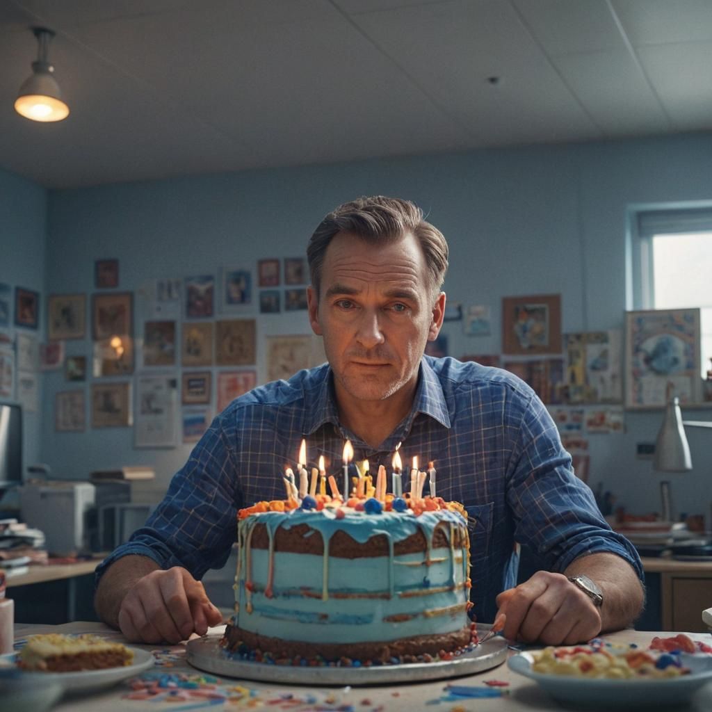 British Man Celebrates Birthday in Office, Detailed Render