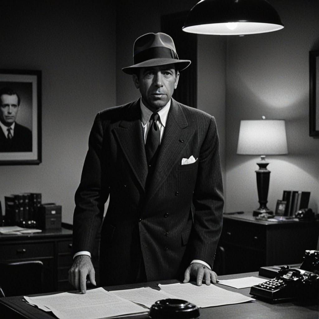 Humphrey Bogart as Detective in Film Noir Office