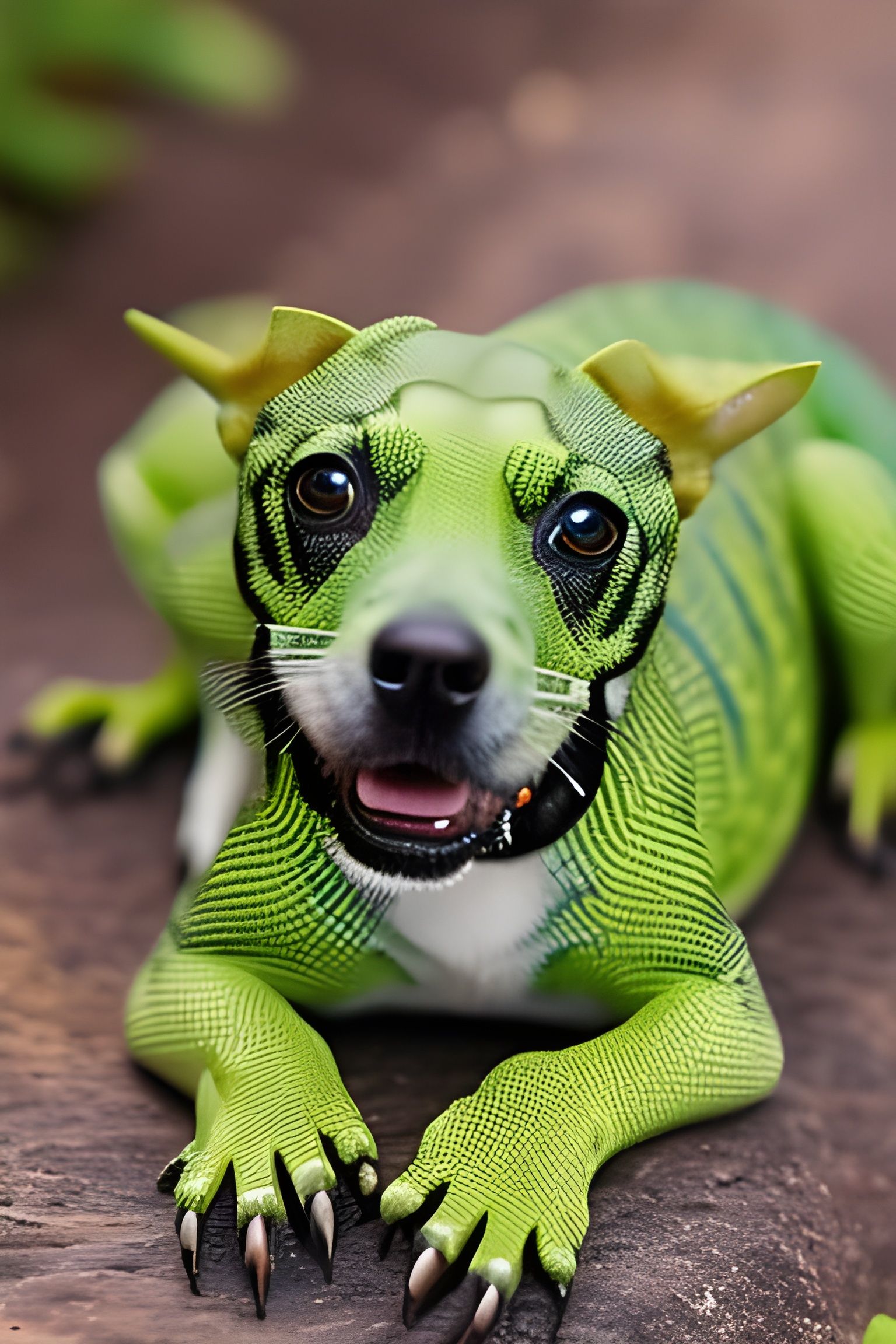 Dog-Lizard Hybrid Portrait in Vivid Oil Painting