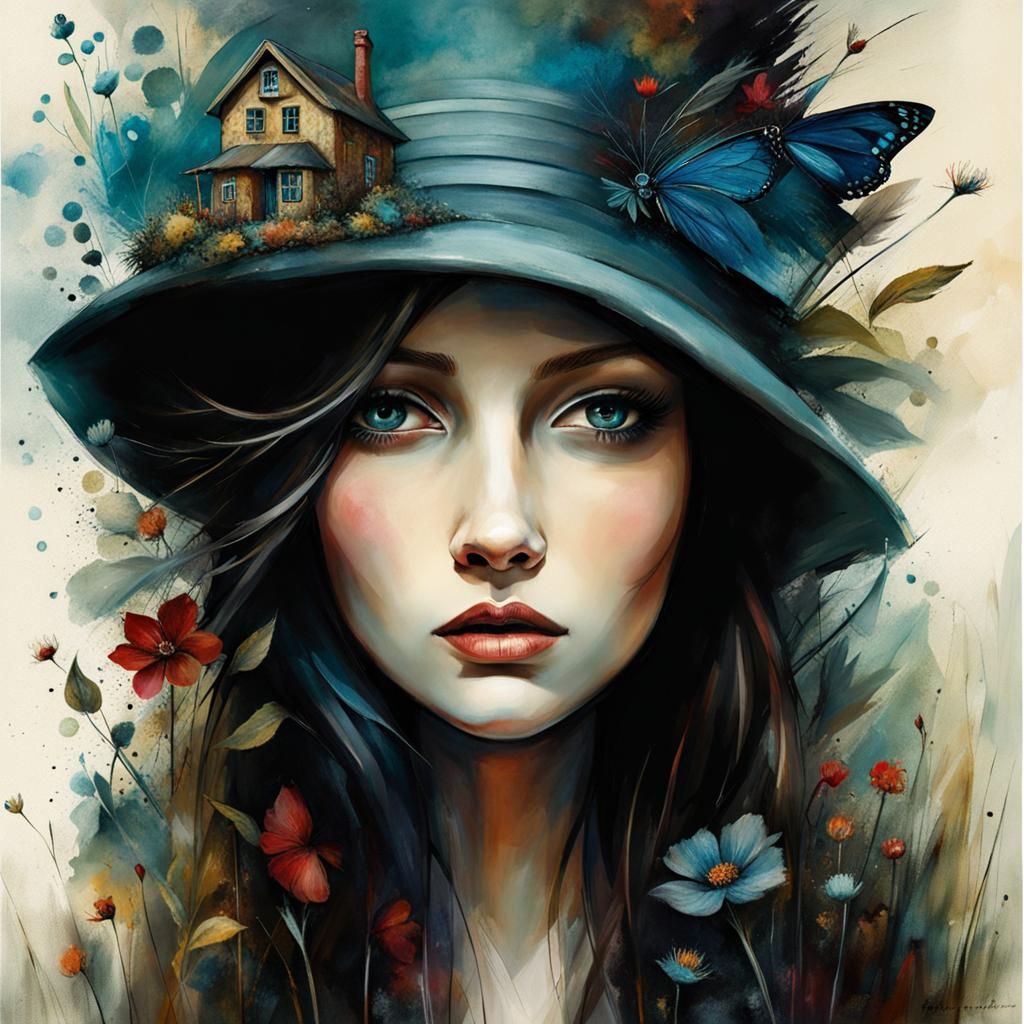 Adorable Lonely Girl in Art Brut Style