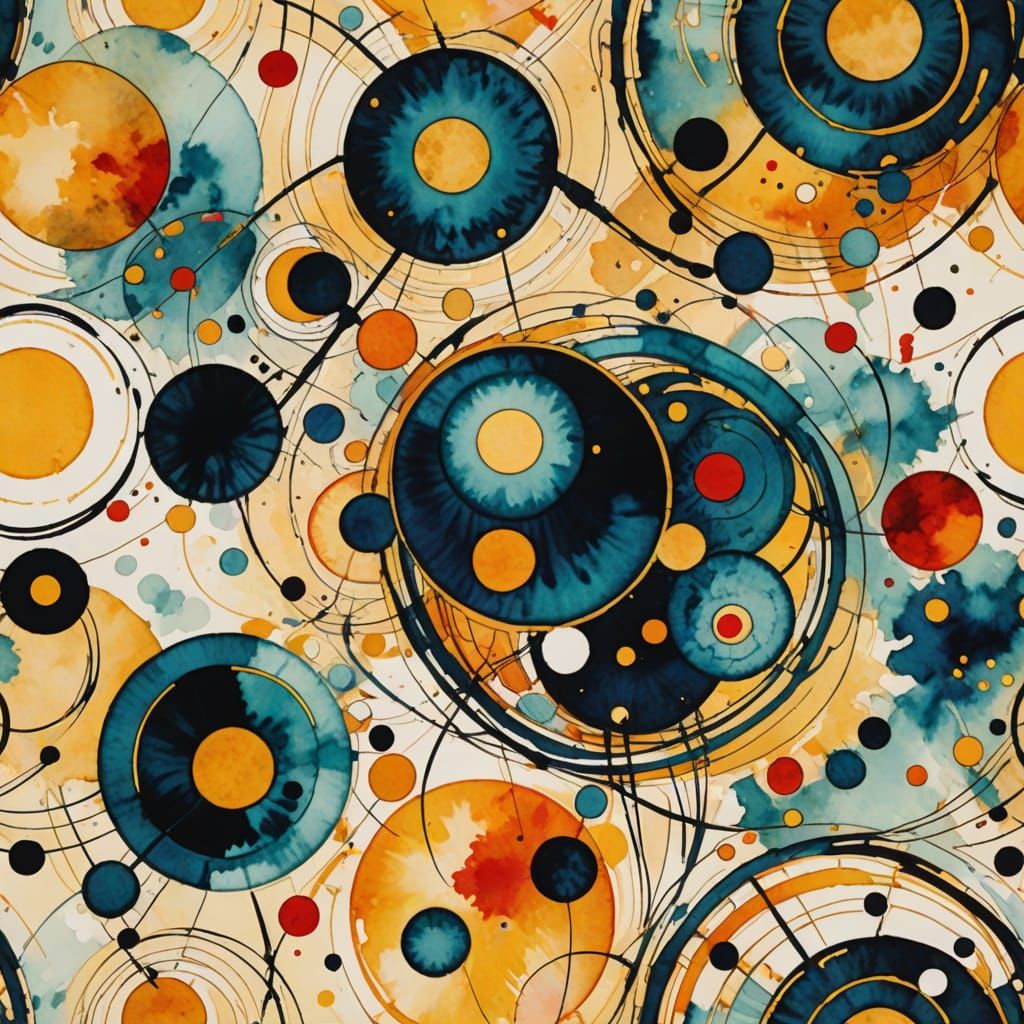 Sacred Geometry in Suminagashi Art with Kandinsky Style