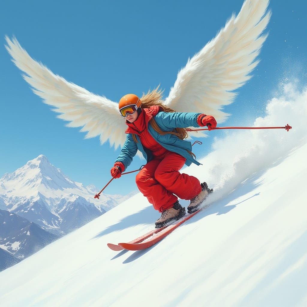 Angel Skier in Vibrant Digital Painting Style