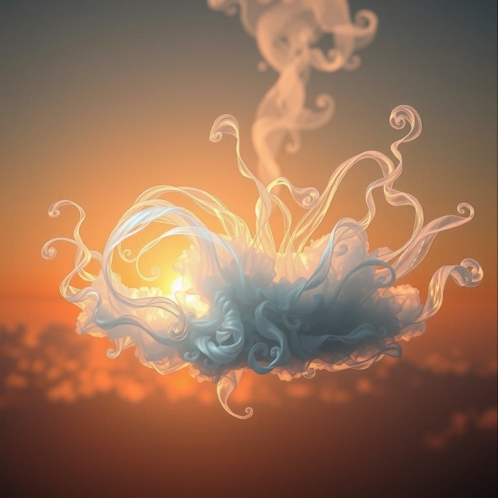 Ethereal Cloud with Iridescent Light and Golden Glow