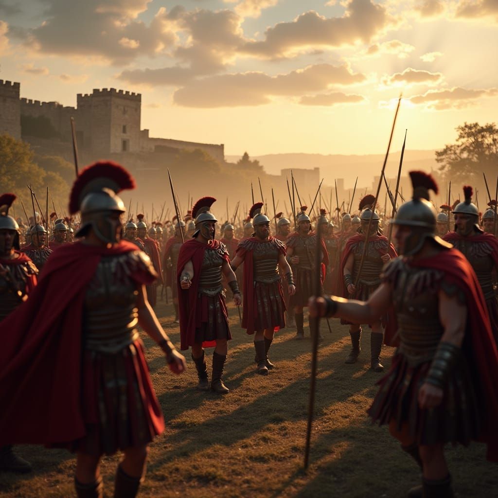 Ancient Greek and Trojan Warriors Clash at Dawn