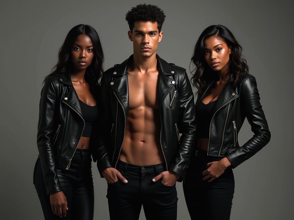 Confident Male Model in Moody Studio with Black Female Model...