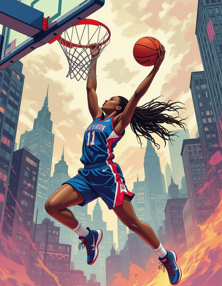 Basketball Player Dunking: A Fusion of Artistic Styles