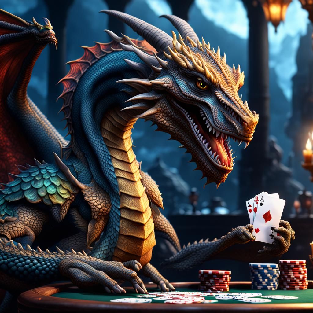 Dragon Playing Poker in Detailed Matte Painting