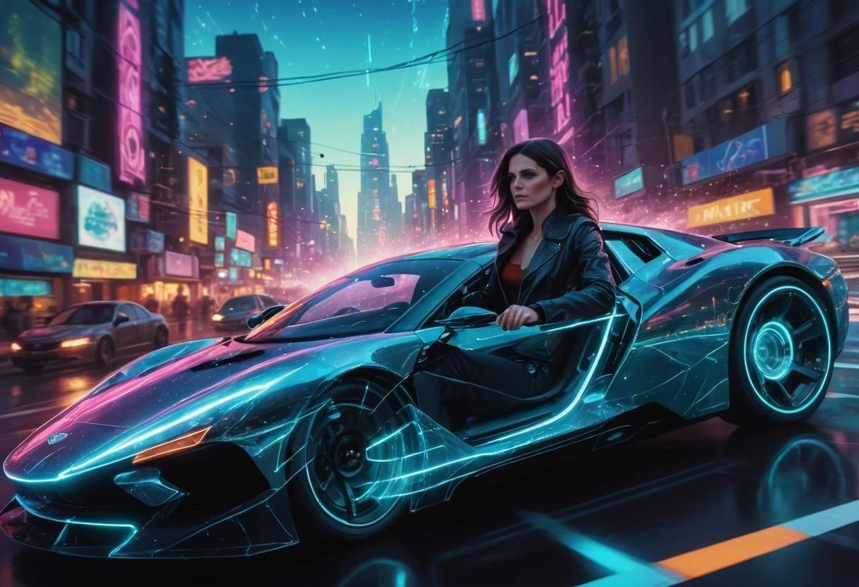 Futuristic Transparent Supercar in Astral Cosmic Illustratio...