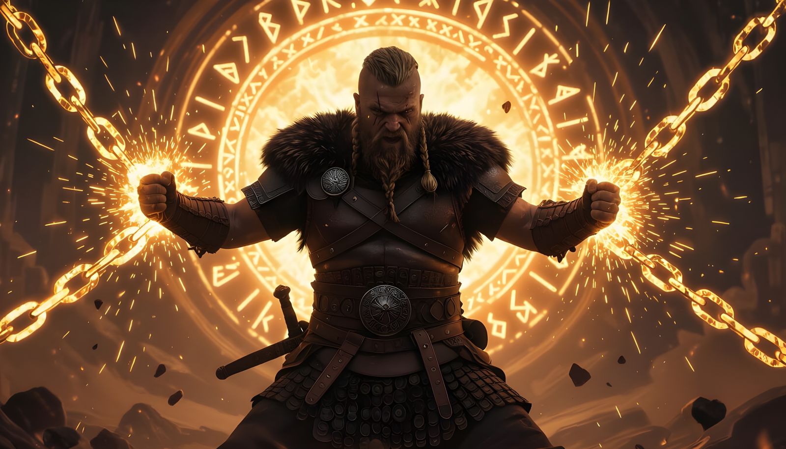Viking Warrior Shatters Chains of Light in Nordthra Style