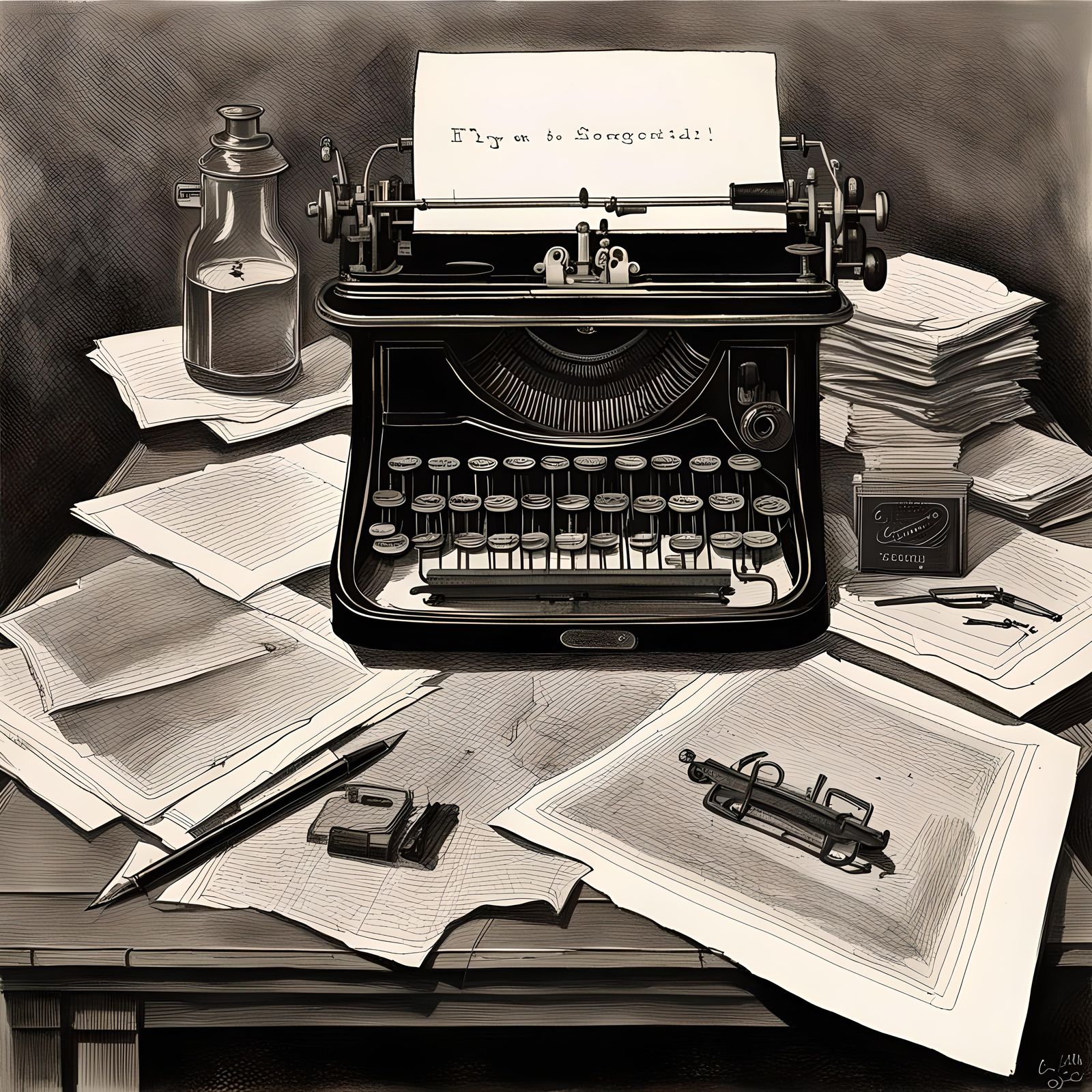 Antique Typewriter in Edward Gorey Style