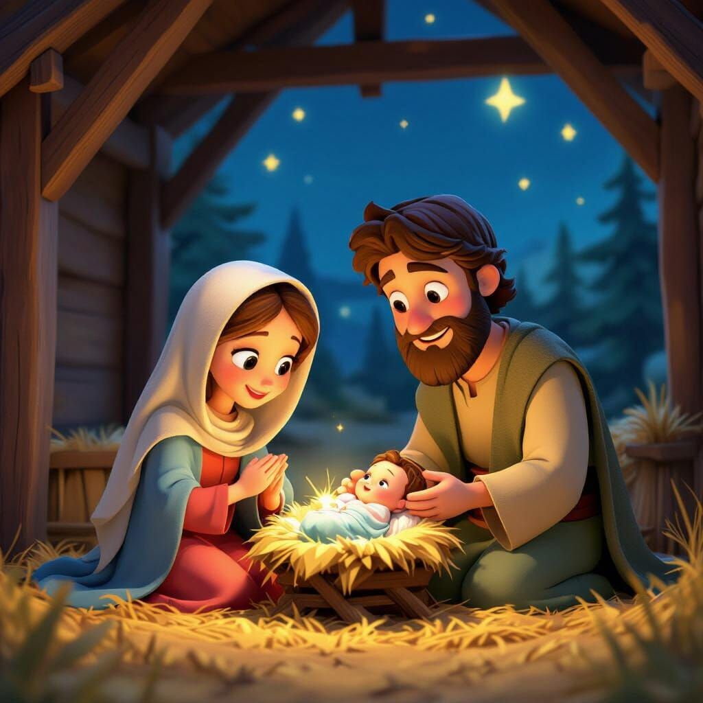 Nativity Scene: 3D Cartoon Inspired by Pixar