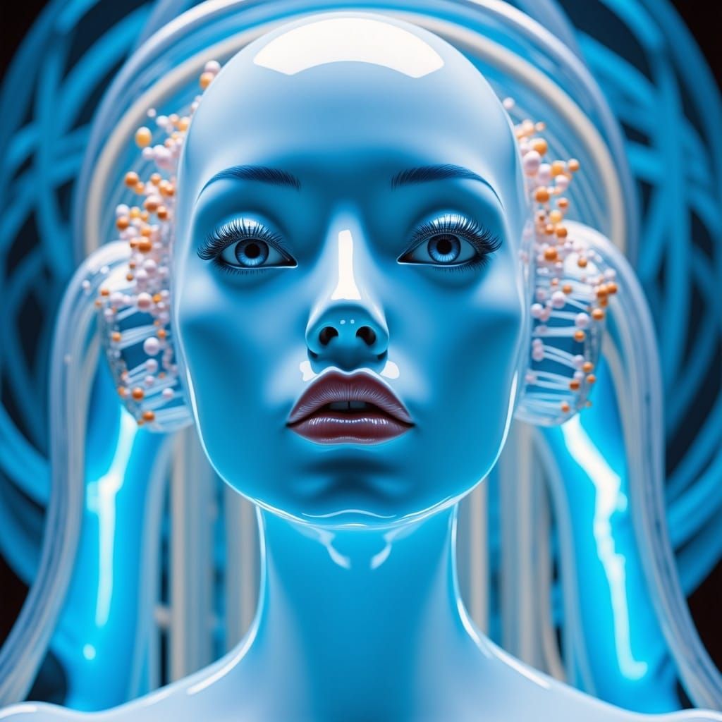 Ethereal Robot Goddess in Prismatic Hues