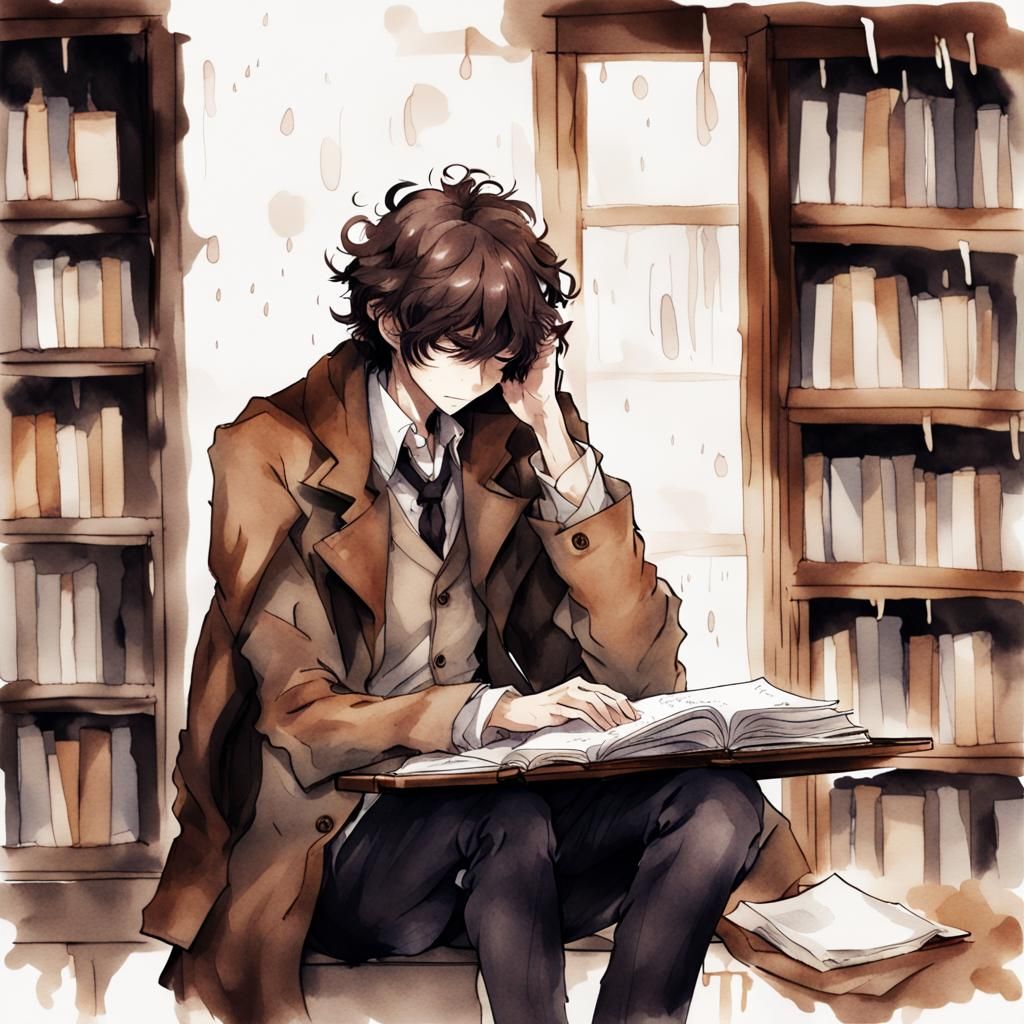 Grieving Dazai Osamu in Coffee Stain Art