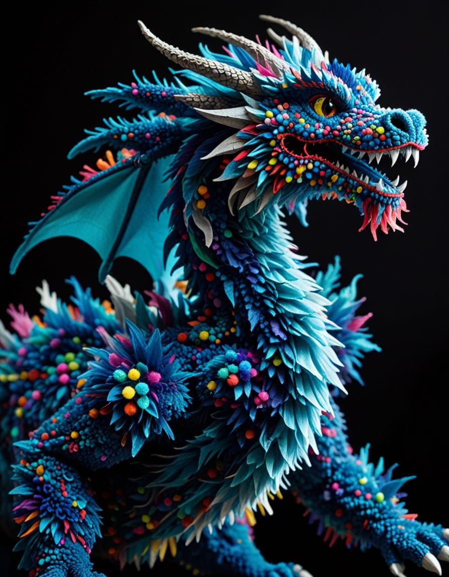 Colorful Pom Pom Dragon Art