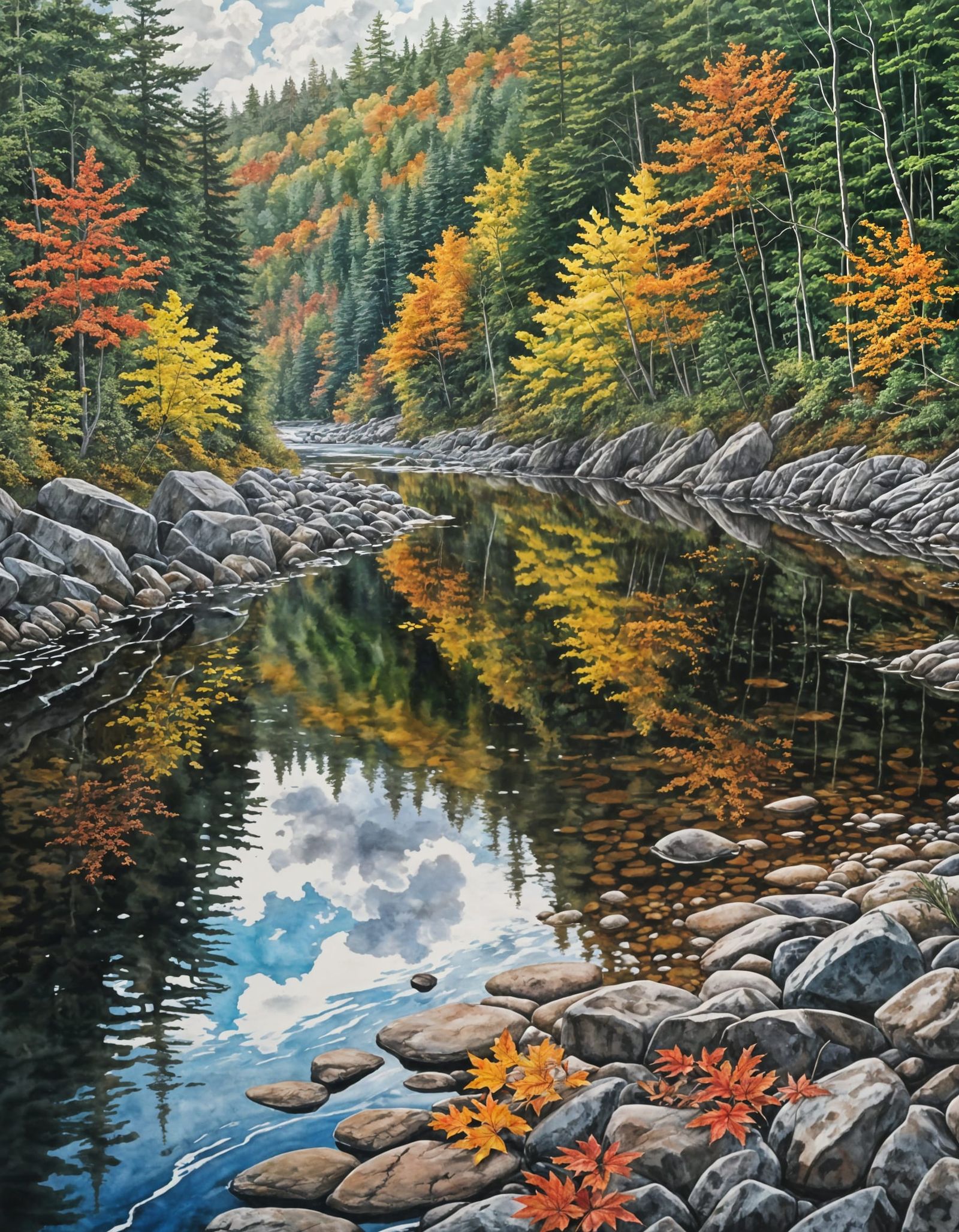 Fundy National Park River in Watercolor Style