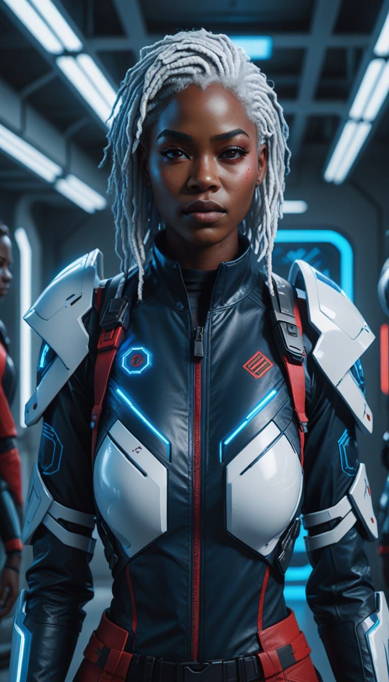Futuristic African Woman with Glowing Blue Eyes