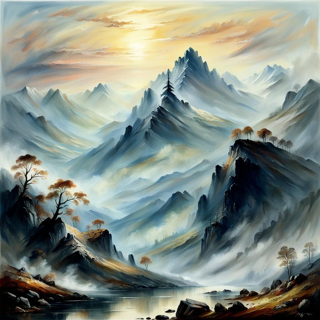 Atmospheric Mountain Range in Romantic Style