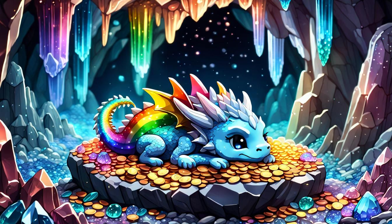 Chibi Dragon Sleeping in Crystalline Cave