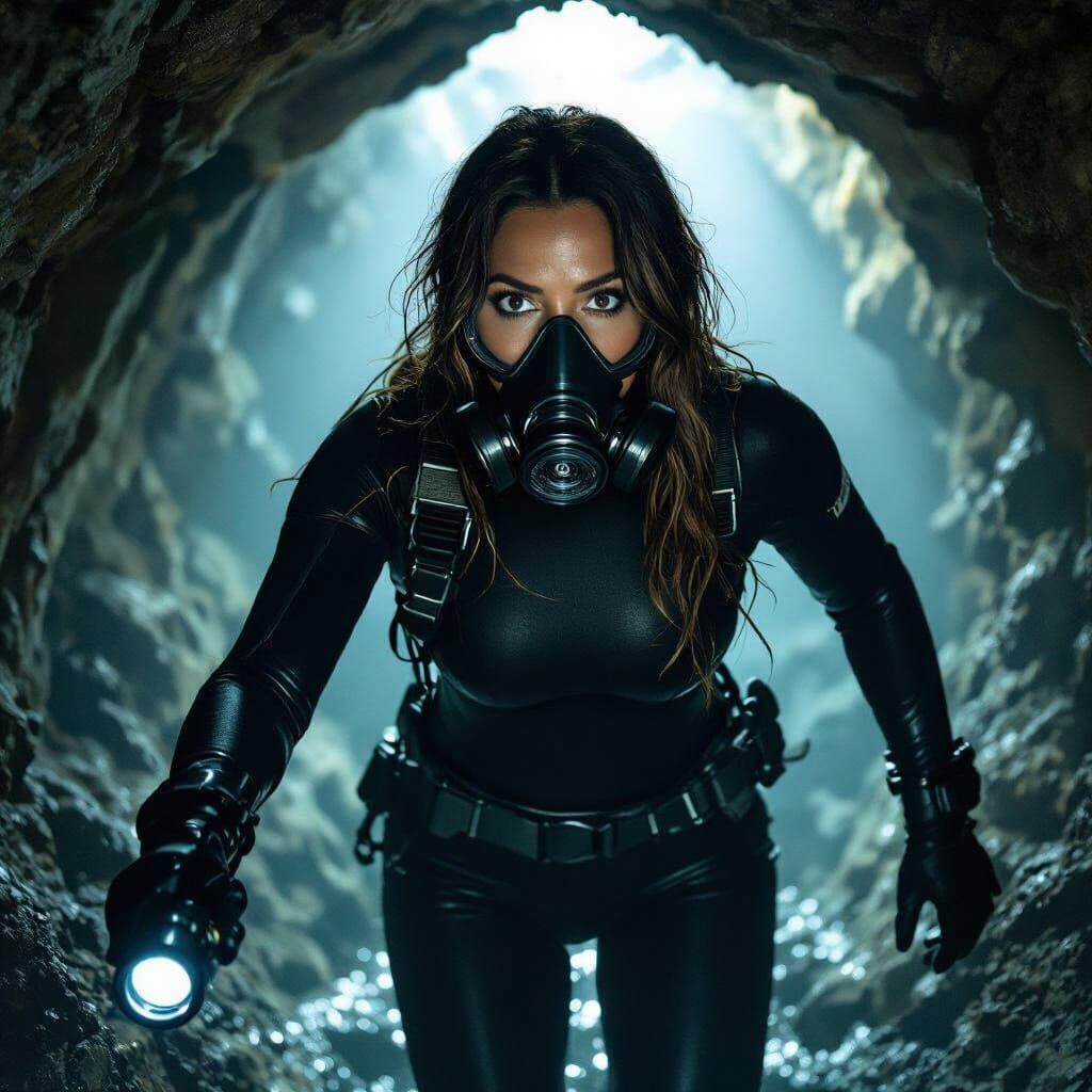 Exploring Dark Cavern with LED Flashlight