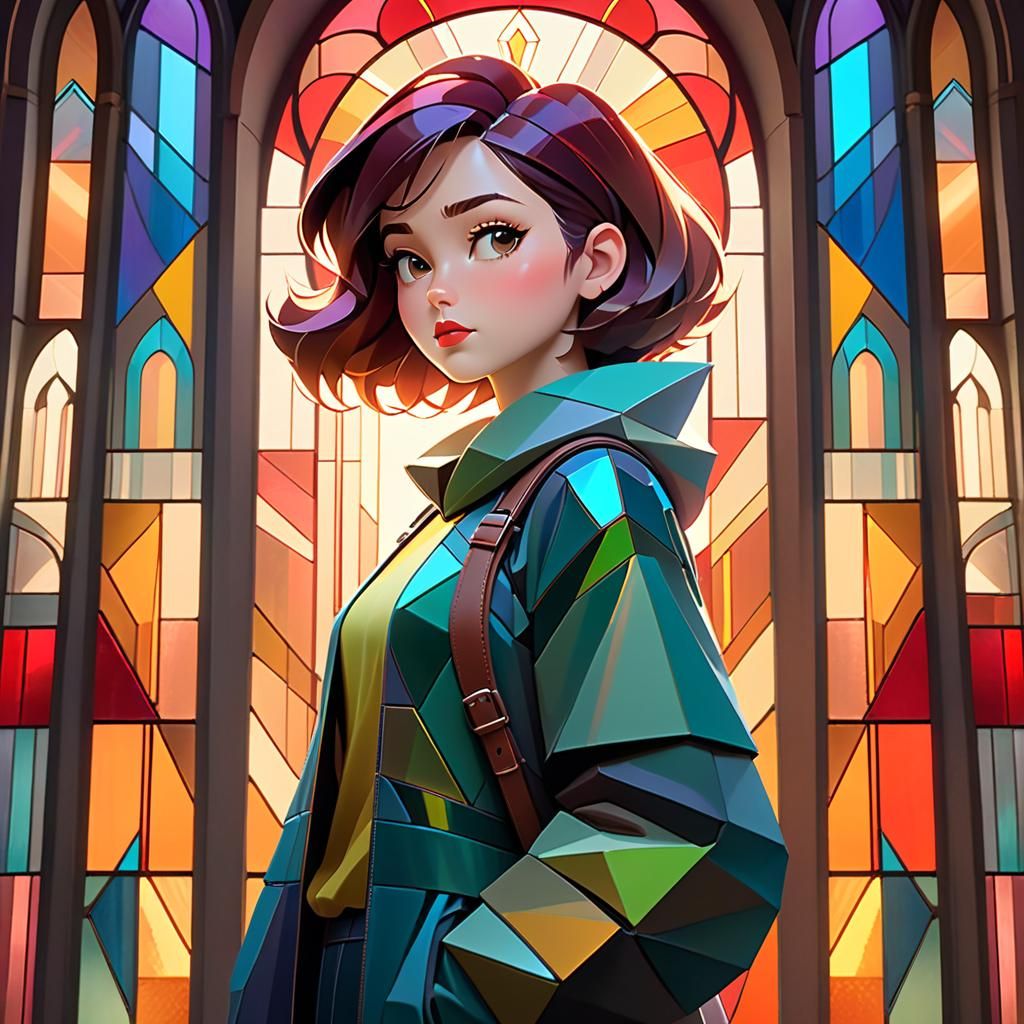 Woman in Geometric Abstraction: 3D Digital Art