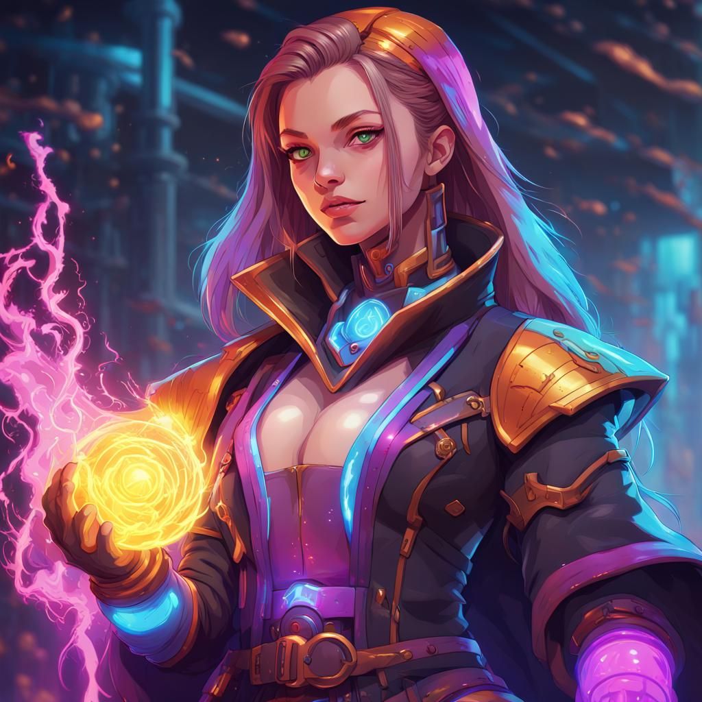 Anime Electromancer Portrait in Magic: The Gathering Style