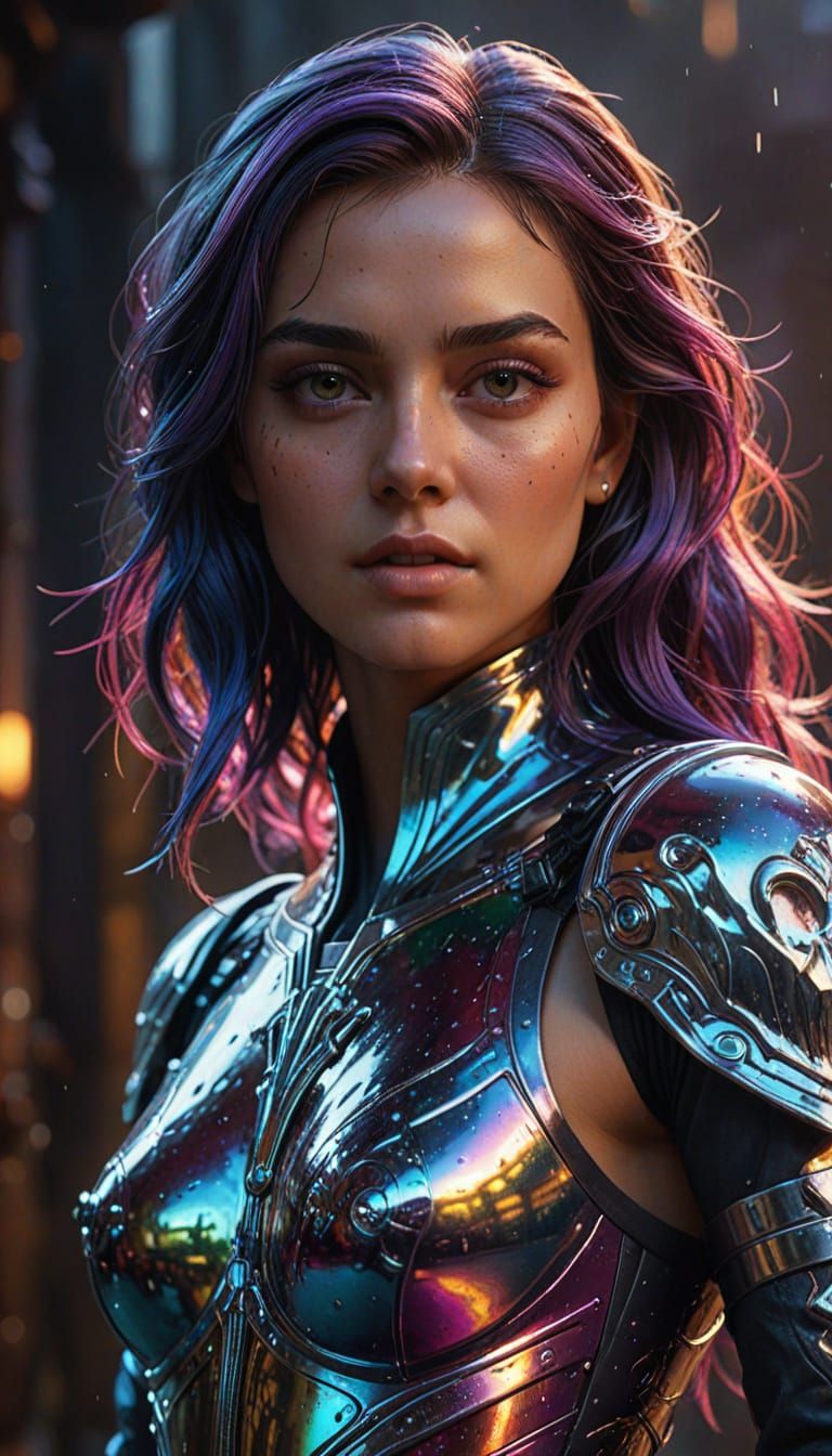 Fantasy Character in Liquid Chrome, Splash Art Style