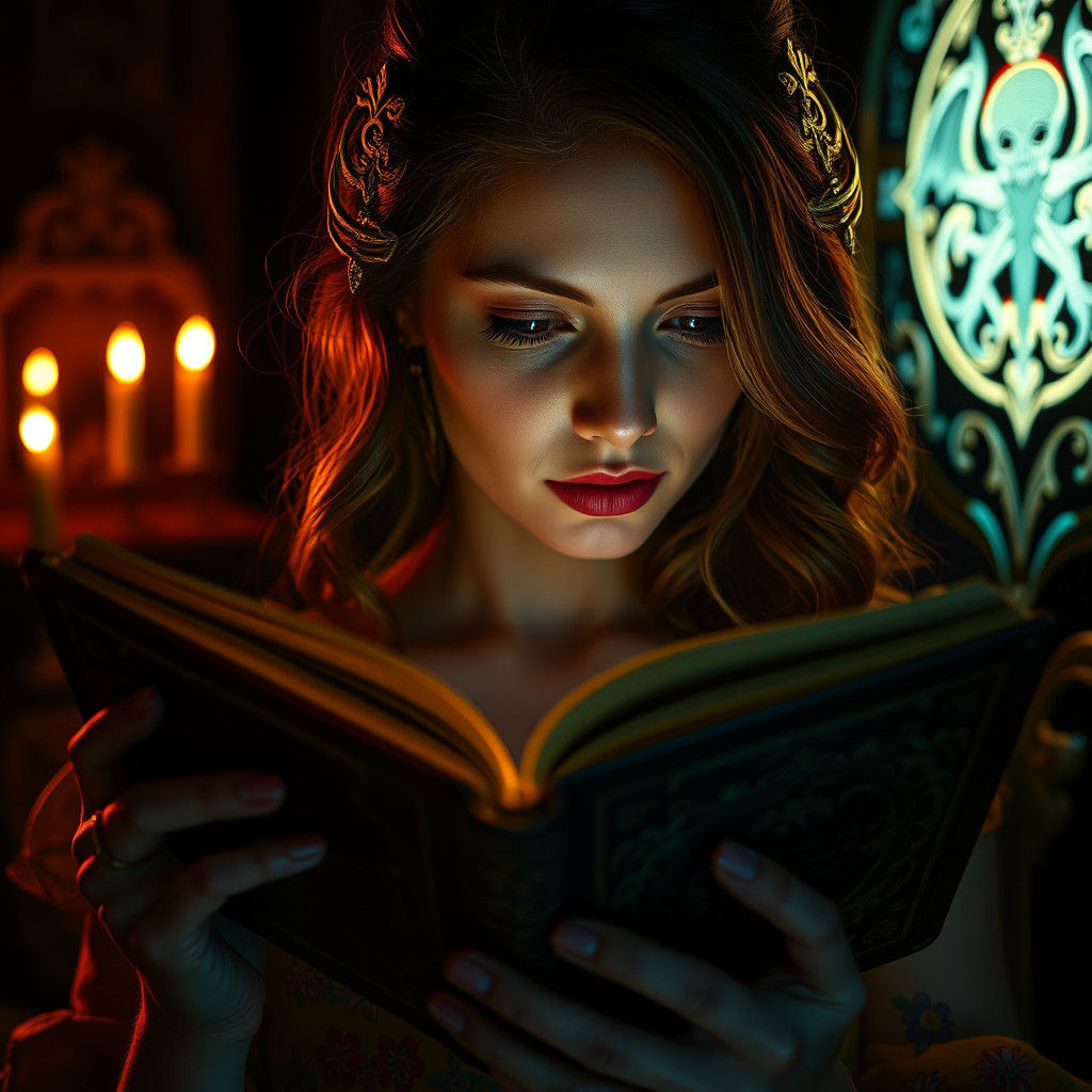 Ethereal Art Nouveau Portrait with Eldritch Horror