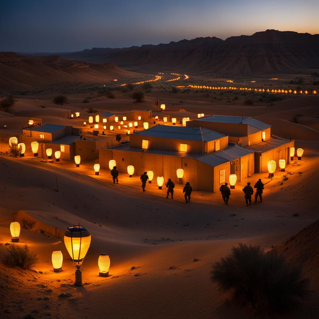 Israeli Military Base at Night in Realistic Style