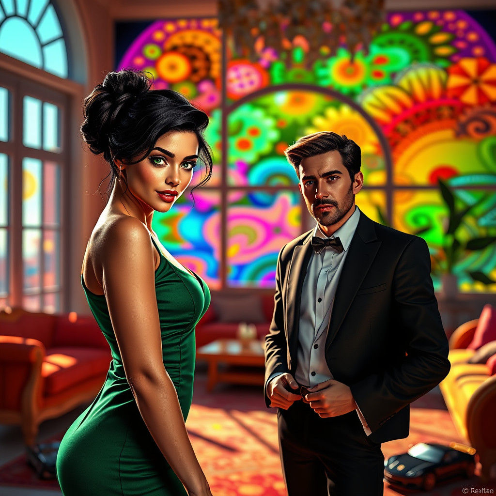 Brunette and Italian Man in Colorful Digital Art