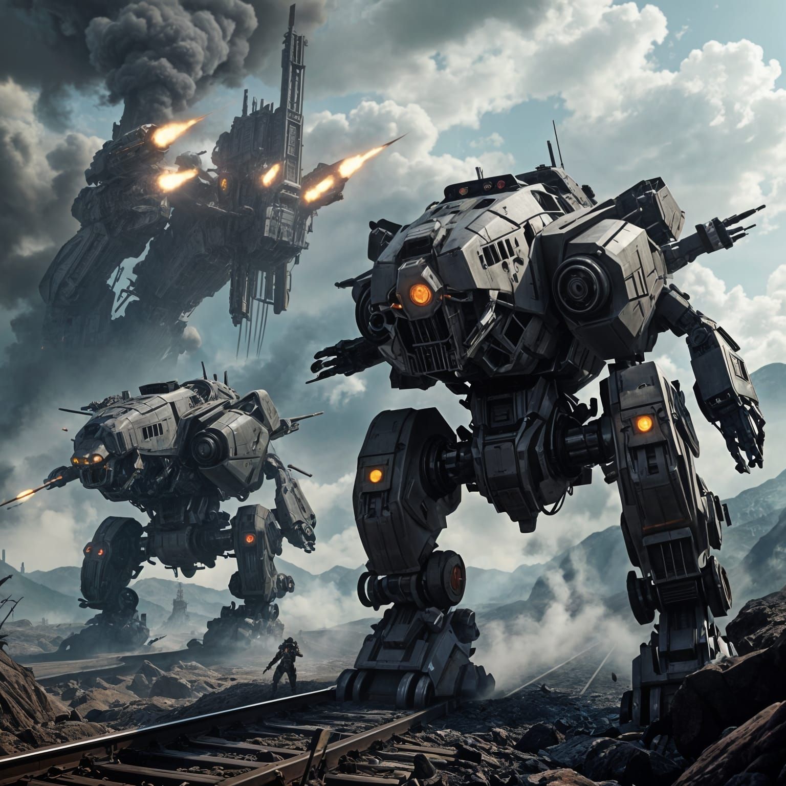 Futuristic Train Battle Scene in Zoid Style