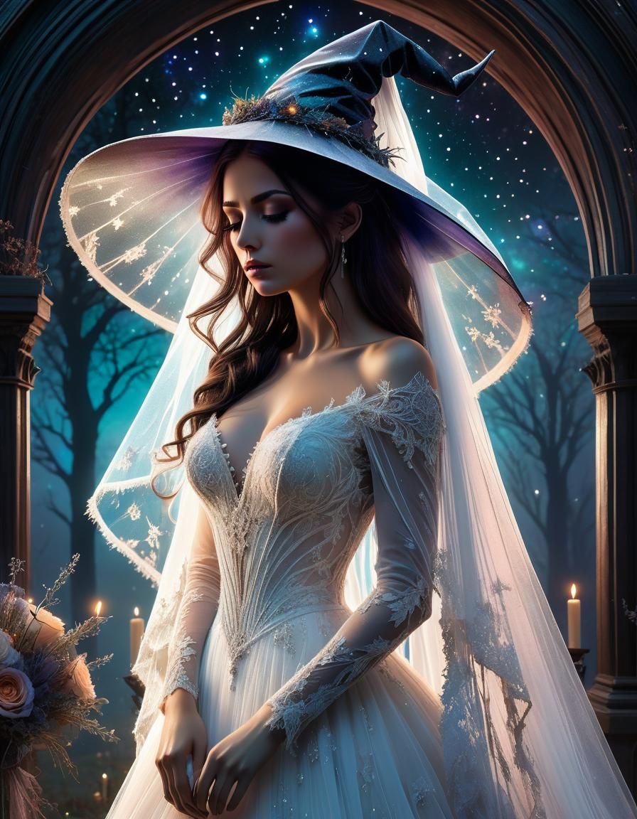 Sad Gothic Witch Bride in Ethereal Starlight