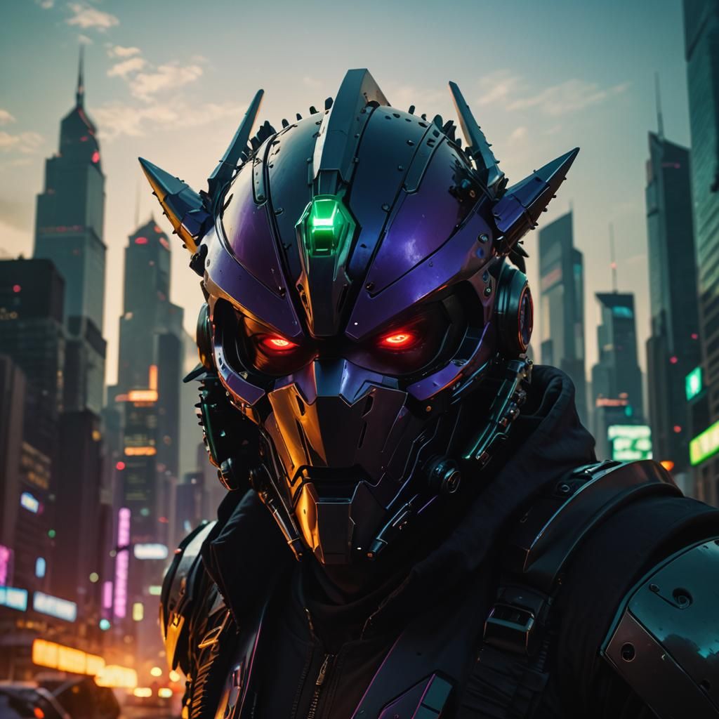 Cybernetic Assassin in Dystopian Cityscape, Cyberpunk Art