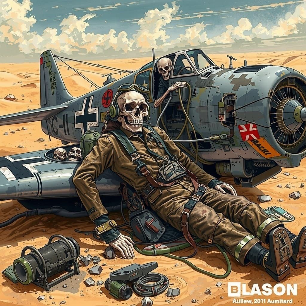 Deserted WWII Fighter Jet in Anime Style